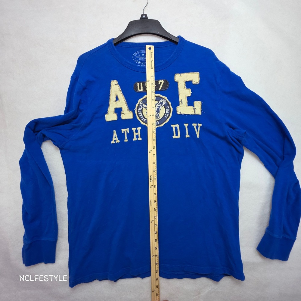 American Eagle Mens XXL Long Sleeve Graphic T-Shirt Blue Athletic Fit AEO 2964 - Picture 3 of 6